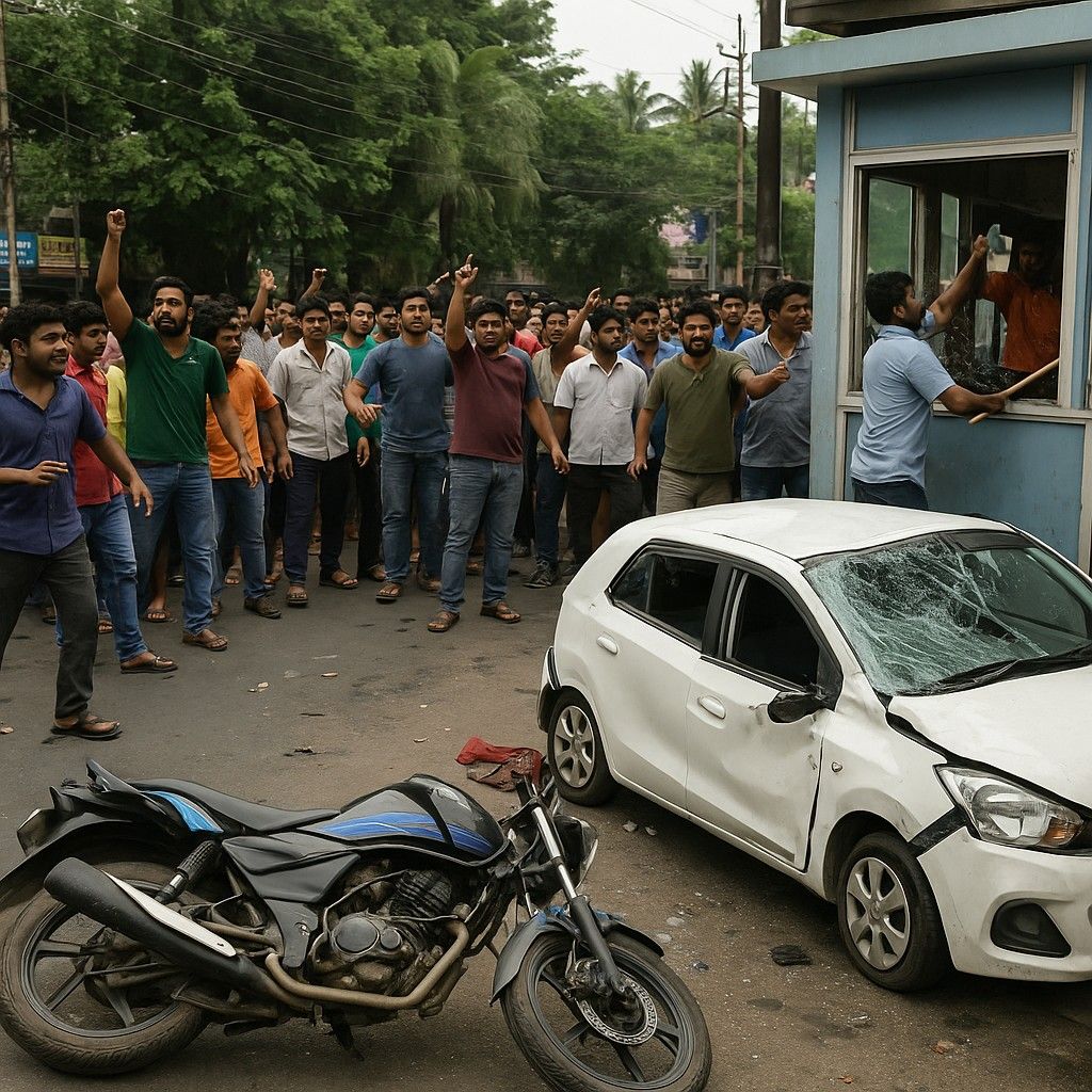 মধ্যমগ্রামে দুর্ঘটনা পর চড়ল উত্তেজনা, গাড়ি উল্টে যাওয়ার পর ভেঙে দিলেন বাইকের ছেলেরা — পুলিশ কিয়স্কেও হামলা!